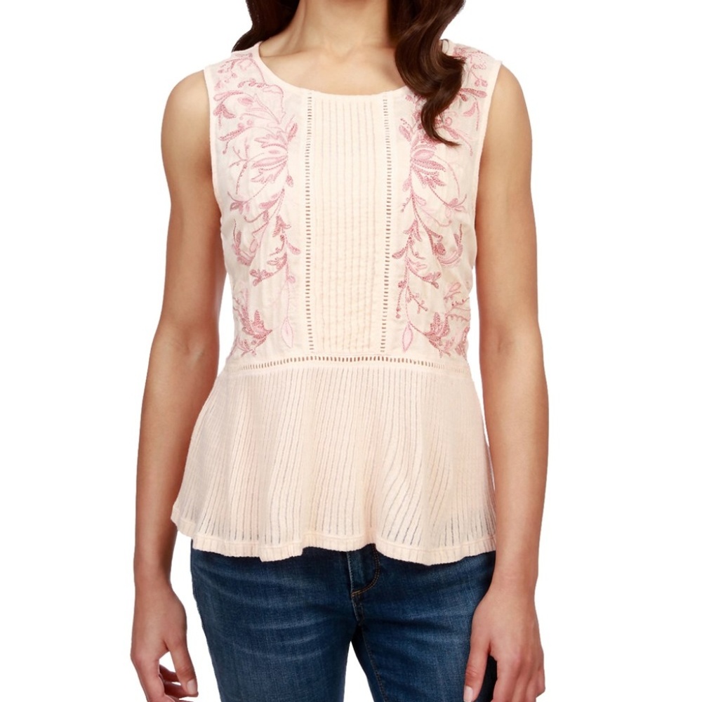 New Lucky Brand Embroidered Ladder Trim Shell Top